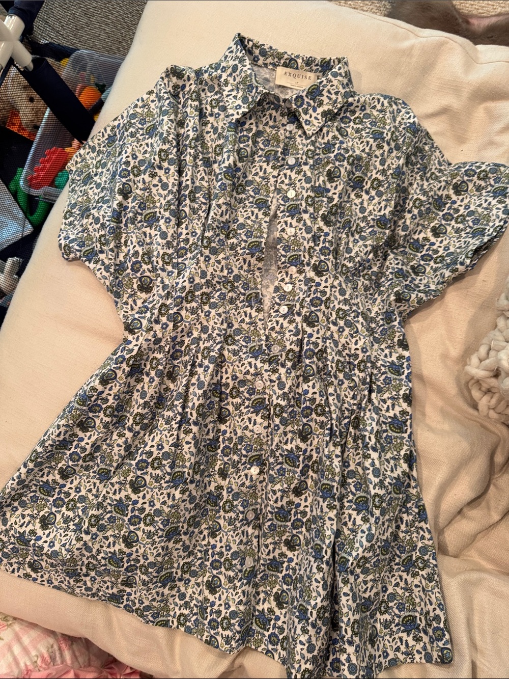 Exquise Blue & Green Floral Button-Front Dress